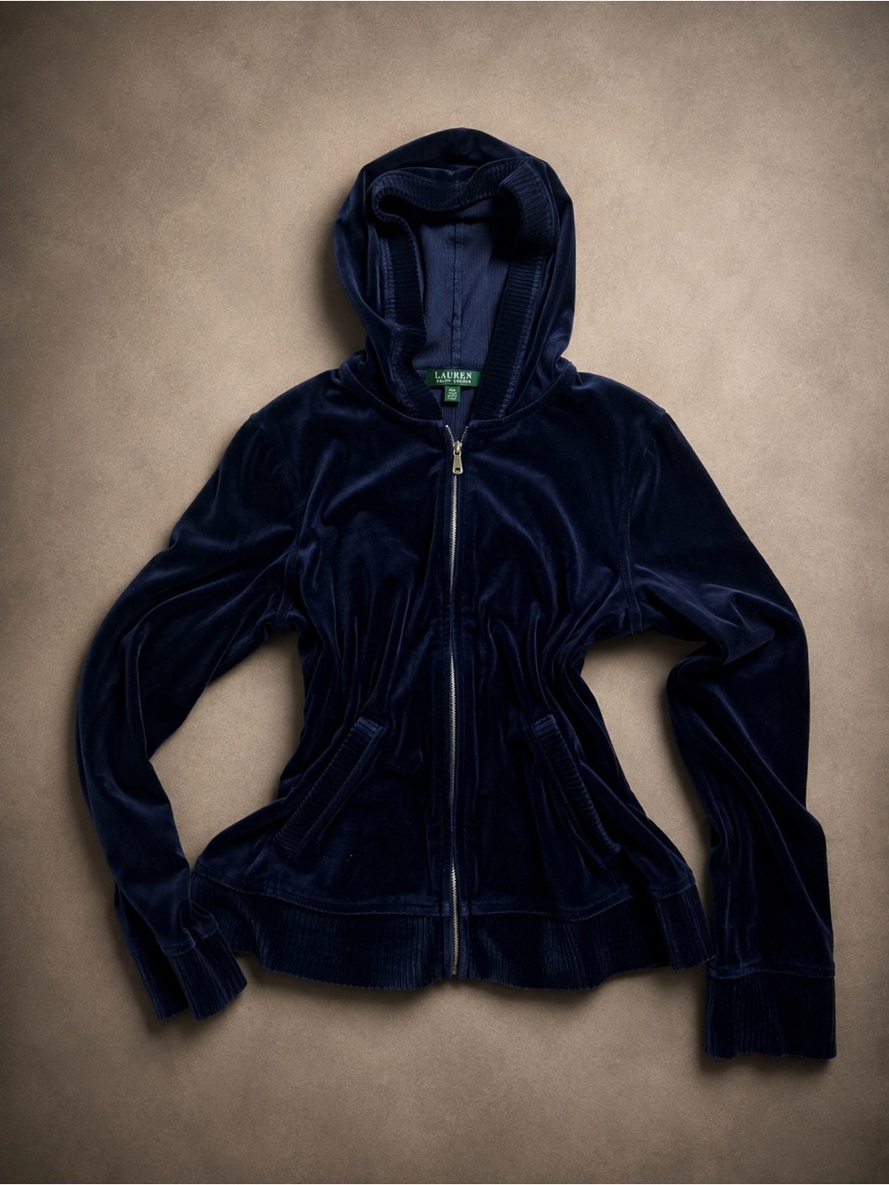 Lauren Ralph Lauren Navy Velour Zip Hoodie